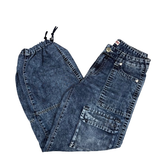 True Religion Women's Jessie Super Baggy Cargo Big T Jeans Blue‎ Size 25 - Picture 2 of 14